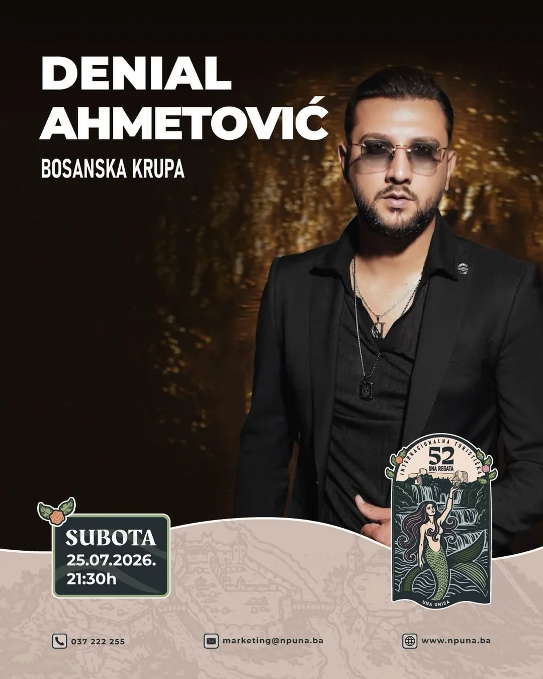 Denial Ahmetović — koncert na završnici 52. Una regate, Bosanska Krupa, subota 25.07.2026.